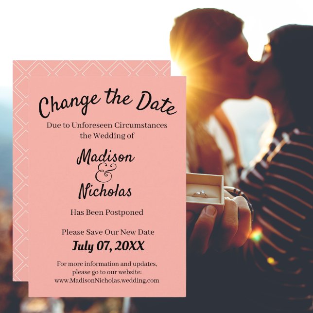Pink Change the Date Wedding Postponed Minimalist Save The Date (Pink Change the Date Wedding Postponed Minimalist Save The Date)