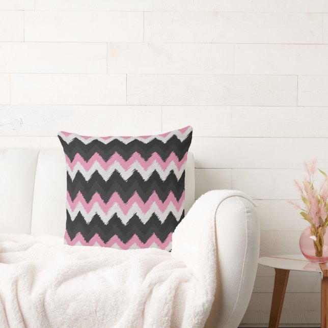 Pink Charcoal and white Zig Zag Throw Pillow (Couch)