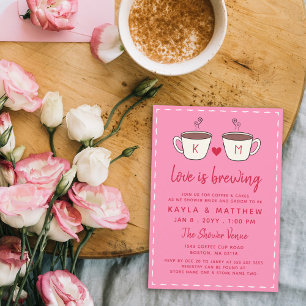 Pink Charming Coffee Cups Love Is Brewing Shower Invitation