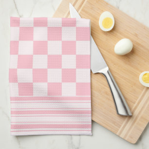 Pink Check And Stripes Kitchen Towel