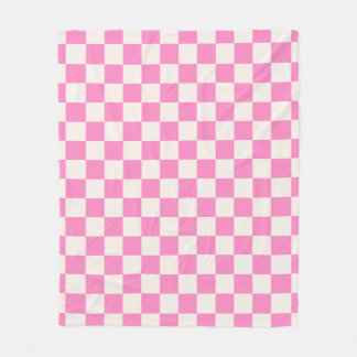 Pink Check, Chequerboard Pattern, Chequered Fleece Blanket