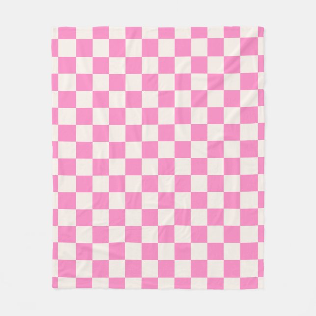 Pink Check, Chequerboard Pattern, Chequered Fleece Blanket (Front)