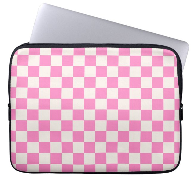 Pink Check, Chequerboard Pattern, Chequered Laptop Sleeve (Front)