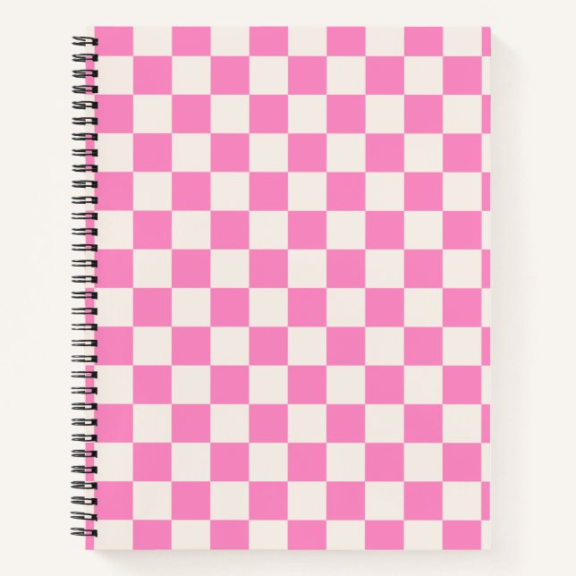 Pink Check, Chequerboard Pattern, Chequered Notebook (Front)