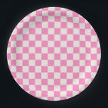 Pink Check, Chequerboard Pattern, Chequered Paper Plate<br><div class="desc">Chequered Pattern – pink and cream white chequerboard.</div>