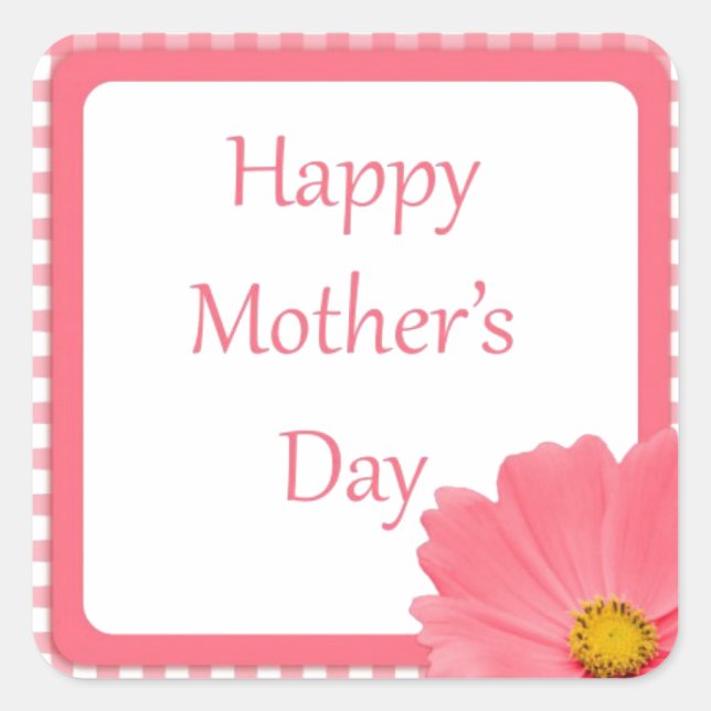 Pink Check Floral Mothers Day Square Sticker (Front)