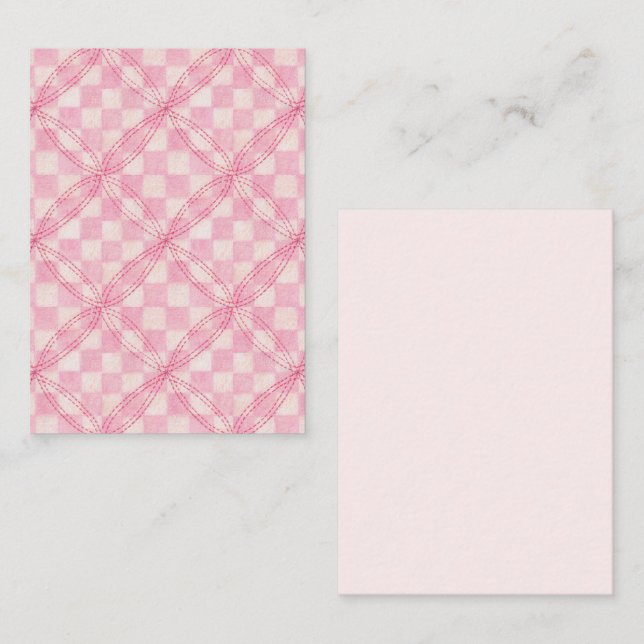 PINK CHECK QUILT 3.5x2.5 Flat Card II / Vertical (Front/Back)