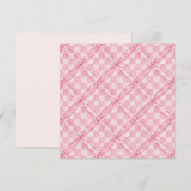 PINK CHECK QUILT 5.25" Square Flat Card II (Front/Back)