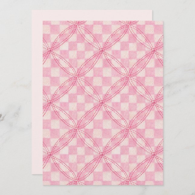 PINK CHECK QUILT 5.5x7.5 Flat Card II / Vertical (Front/Back)