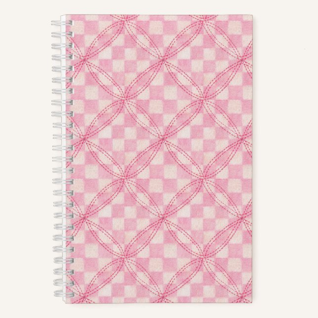 PINK CHECK QUILT 5.5x8.5 Spiral Notebook (Front)