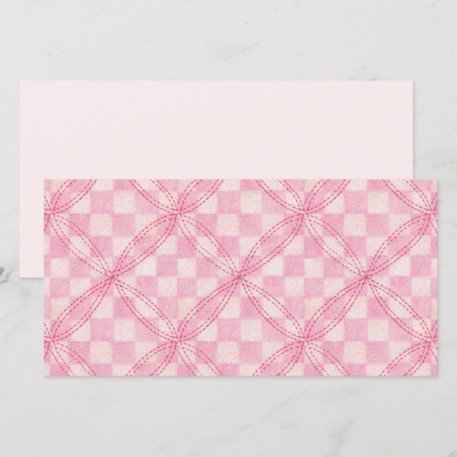 PINK CHECK QUILT 8x4 Flat Card II / Horizontal (Front/Back)