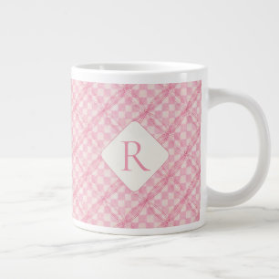 PINK CHECK QUILT Big White Mug + Initial