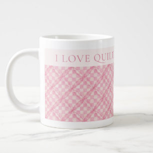 PINK CHECK QUILT Big White Mug + Text / Blush