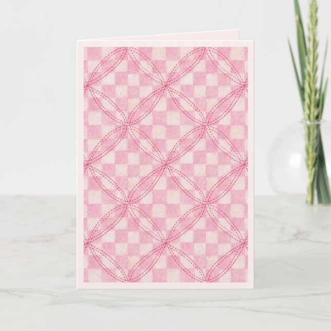 PINK CHECK QUILT Birthday Card / Blush (Front)