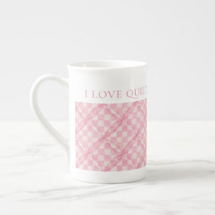 PINK CHECK QUILT Bone China Mug + Text