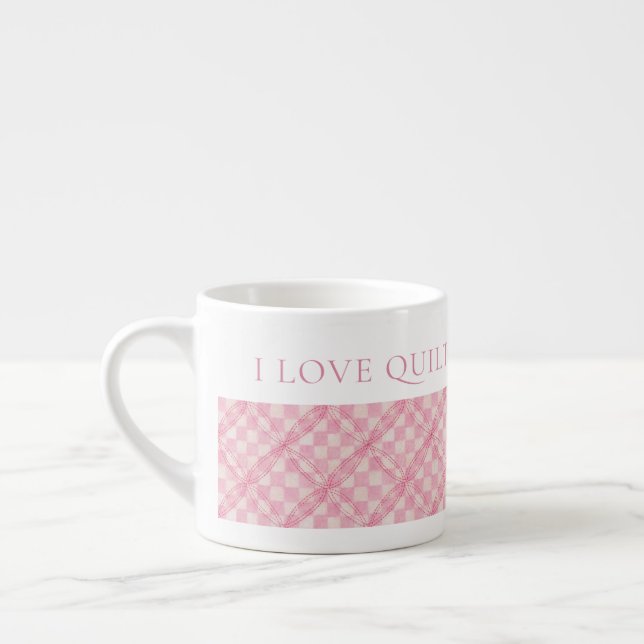 PINK CHECK QUILT Espresso Cup + Text  (Left)