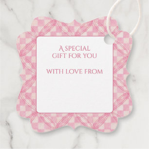 PINK CHECK QUILT Fancy Square Gift Tags / White