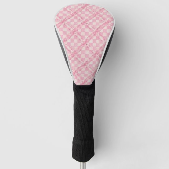 PINK CHECK QUILT Golf Driver Cover  (Front)