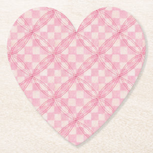 PINK CHECK QUILT Heart Paper Coasters