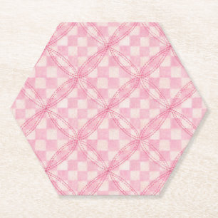 PINK CHECK QUILT Hexagon Paper Coasters