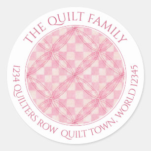 PINK CHECK QUILT Large Round Address Seals