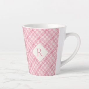 PINK CHECK QUILT Latte Mug + Initial