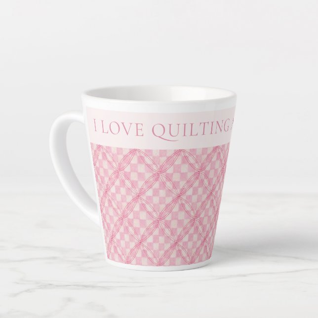 PINK CHECK QUILT Latte Mug + Text / Blush (Left Angle)