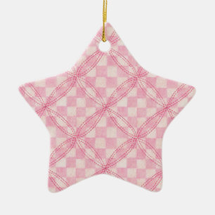 PINK CHECK QUILT Ornement en céramique étoile