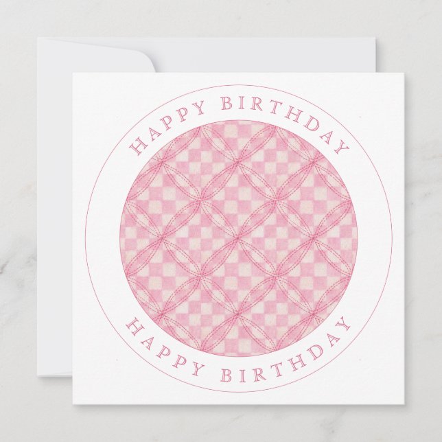 PINK CHECK QUILT Square Flat Birthday Card (Front)