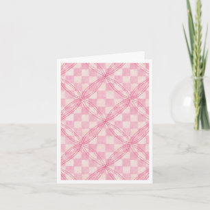 PINK CHECK QUILT Thank You Note Card / White