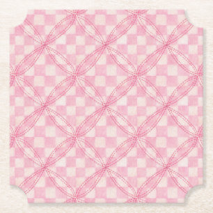 PINK CHECK QUILT Ticket Paper Coasters