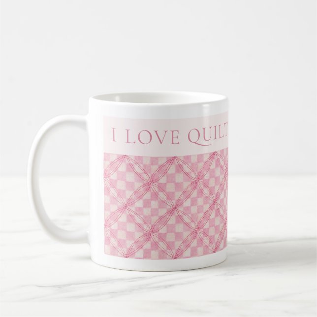 PINK CHECK QUILT White Mug + Text / Blush (Left)