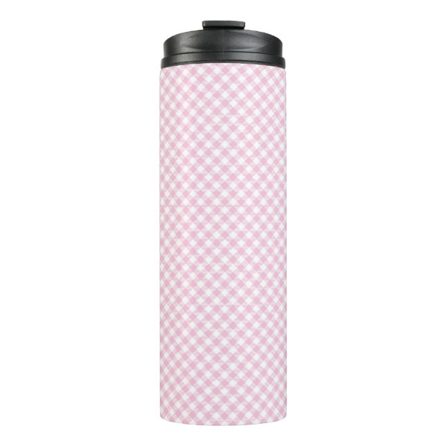 Pink checked thermal tumbler (Front)