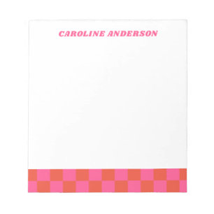 Pink Checkerboard Checkered Pattern Personalized  Notepad