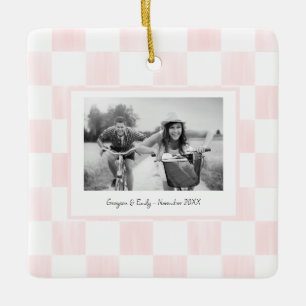 Pink Checkerboard Personalized Photo Ceramic Ornament
