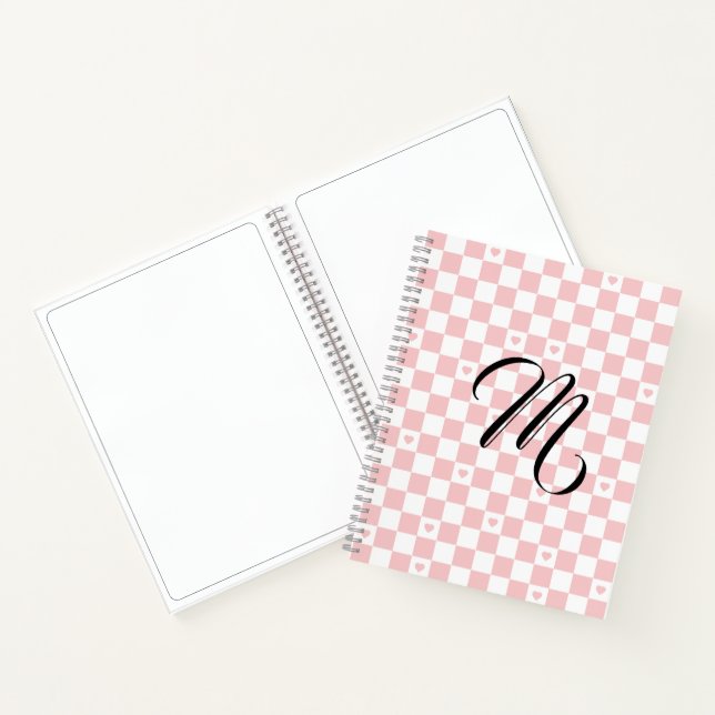 Pink Checkered Pattern Background Notebook (Inside)