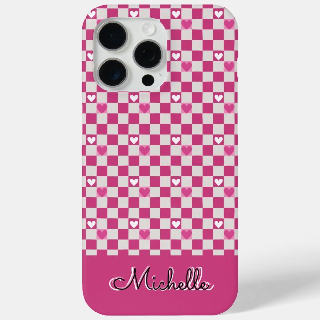 Pink Checkers & Hearts Case-Mate iPhone Case (Back)