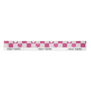 Pink Checkers & Hearts Satin Ribbon