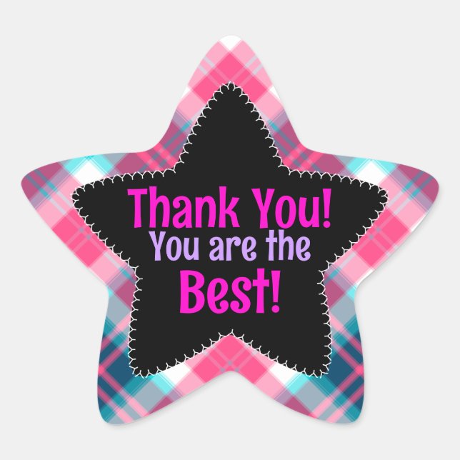 Pink Checks Thanks You are the Best Star Star Sticker (Front)