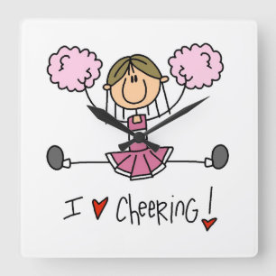 Pink Cheerleader Square Wall Clock