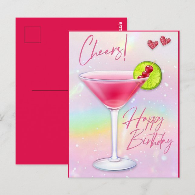 Pink Cheers Heureux Anniversaire Carte postale (Devant / Derrière)