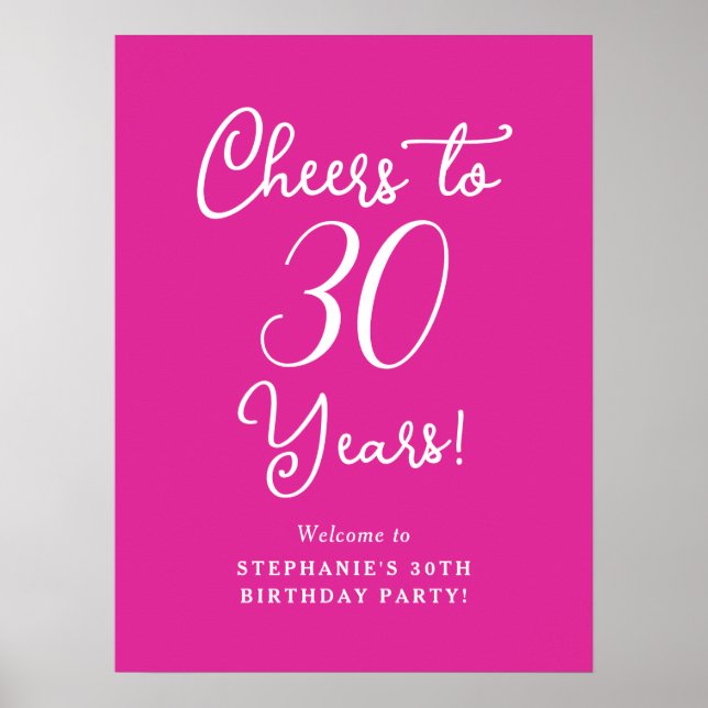 Pink Cheers to 30 Years 30th Birthday Welcome Sign (Front)