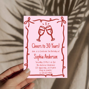 Pink “Cheers to 30 Years” Birthday                 Invitation