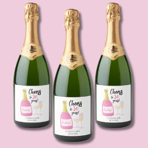 Pink Cheers to 30 years bubbly 30th birthday party Sparkling Wine Label