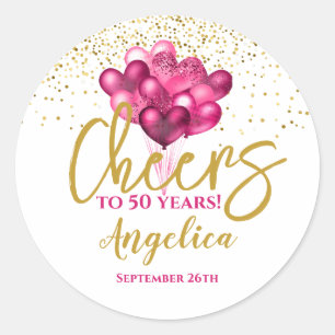 Pink Cheers To 50 Years 50th Birthday Classic Round Sticker