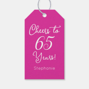 Pink Cheers to 65 Years 65th Birthday Favour Gift Tags