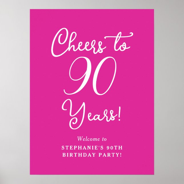 Pink Cheers to 90 Years Birthday Welcome Sign (Front)