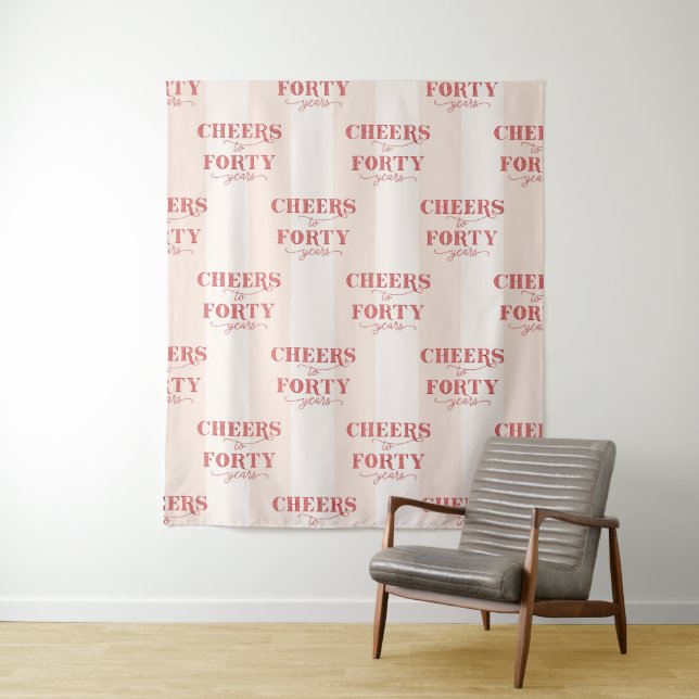 Pink Cheers to Forty Years 40th Birthday Backdrop Tapestry (In Situ)