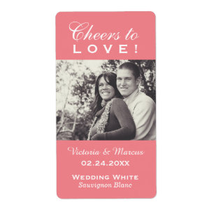 Pink Cheers to Love Mariage Photo Wine Bottle