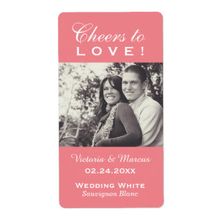 Pink Cheers to Love Wedding Photo Wine Bottle